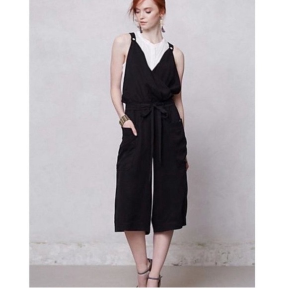 Anthropologie Pants - Elevenses Anthropologie Utility Black Wide Leg Crop Tencel Jumpsuit Womens 8‎